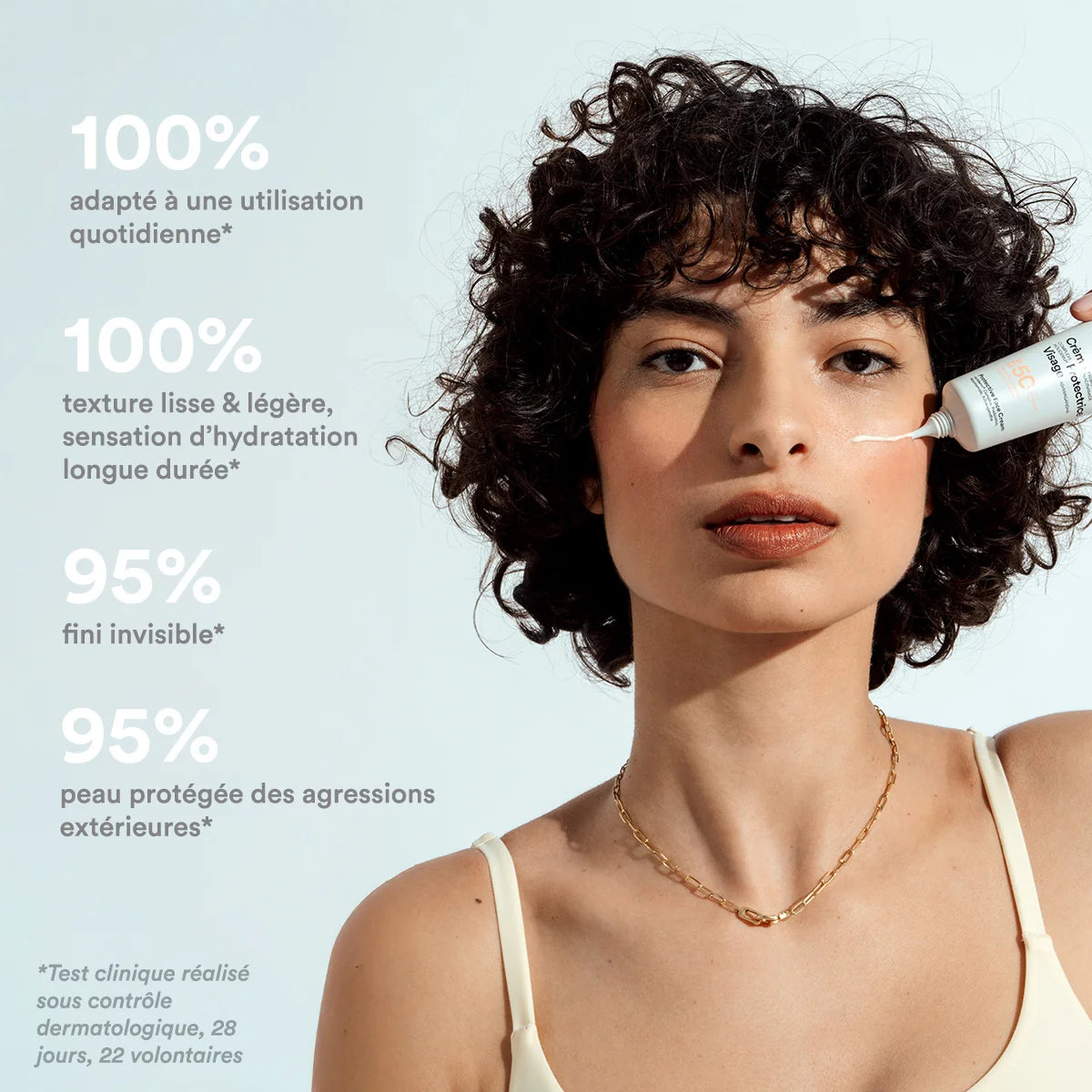 Tests cliniques crème protectrice visage SPF50+ - Holidermie | Maison Diaphane