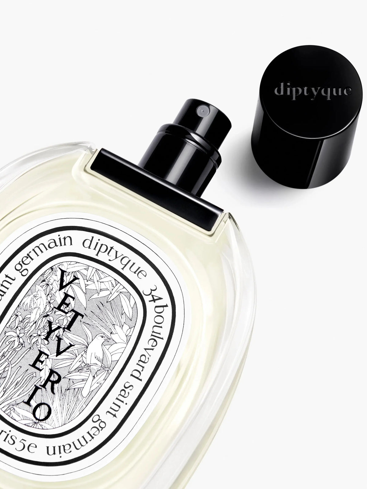 Vue rapprochée du flacon EDT Vétyverio - Diptyque | Maison Diaphane