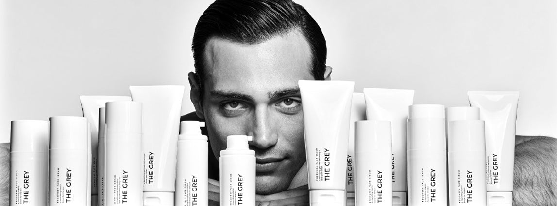Sélection de soins premium THE GREY pour homme présentée chez Maison Diaphane pour la Fête des Pères.