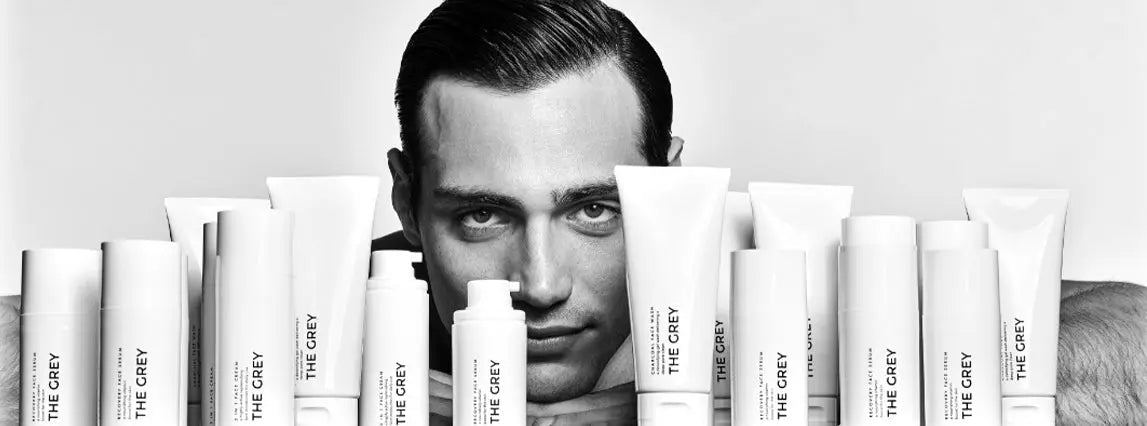 Sélection de soins premium THE GREY pour homme présentée chez Maison Diaphane pour la Fête des Pères.