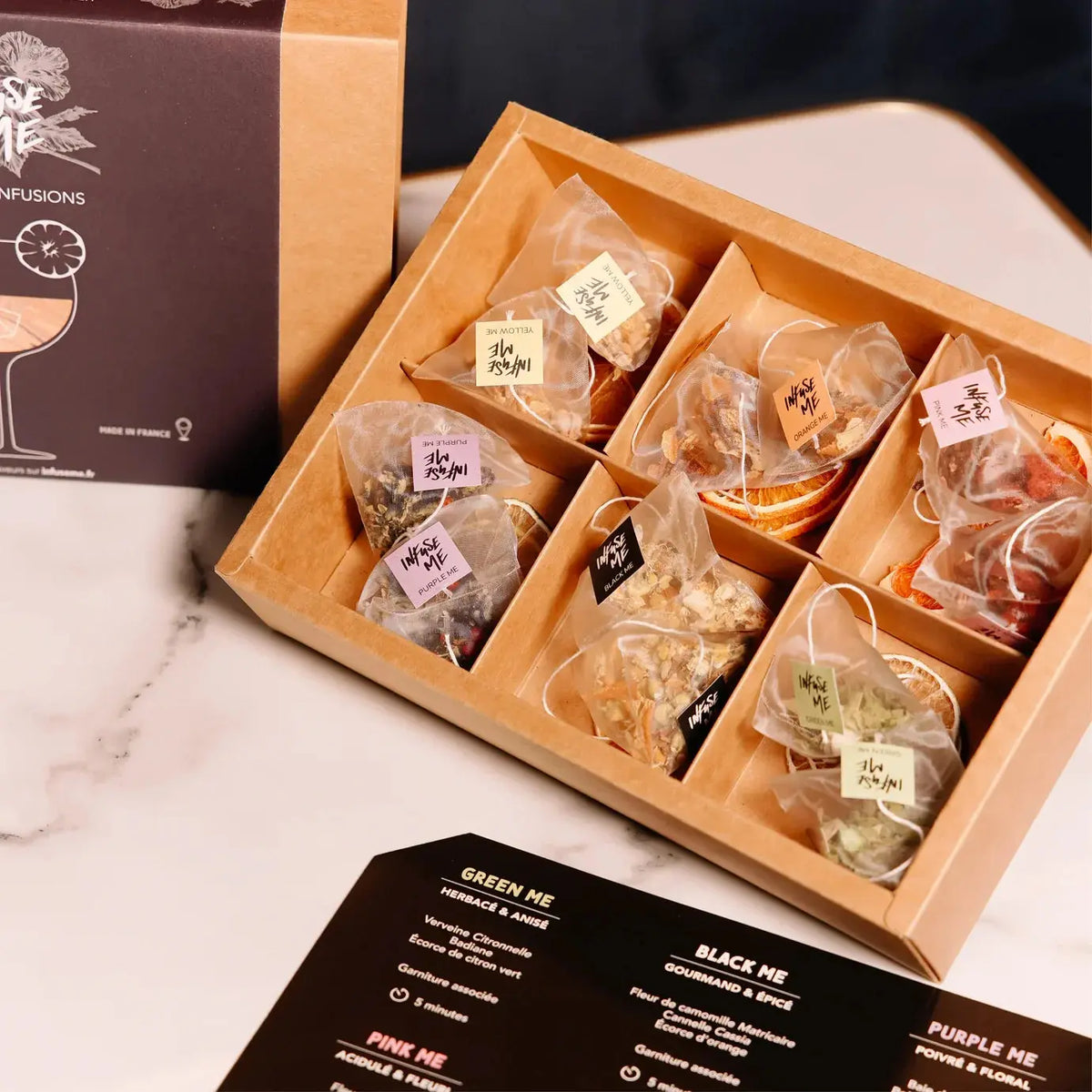 Coffret ouvert – 12 sachets d'infusions pour cocktails - Infuse Me | Maison Diaphane