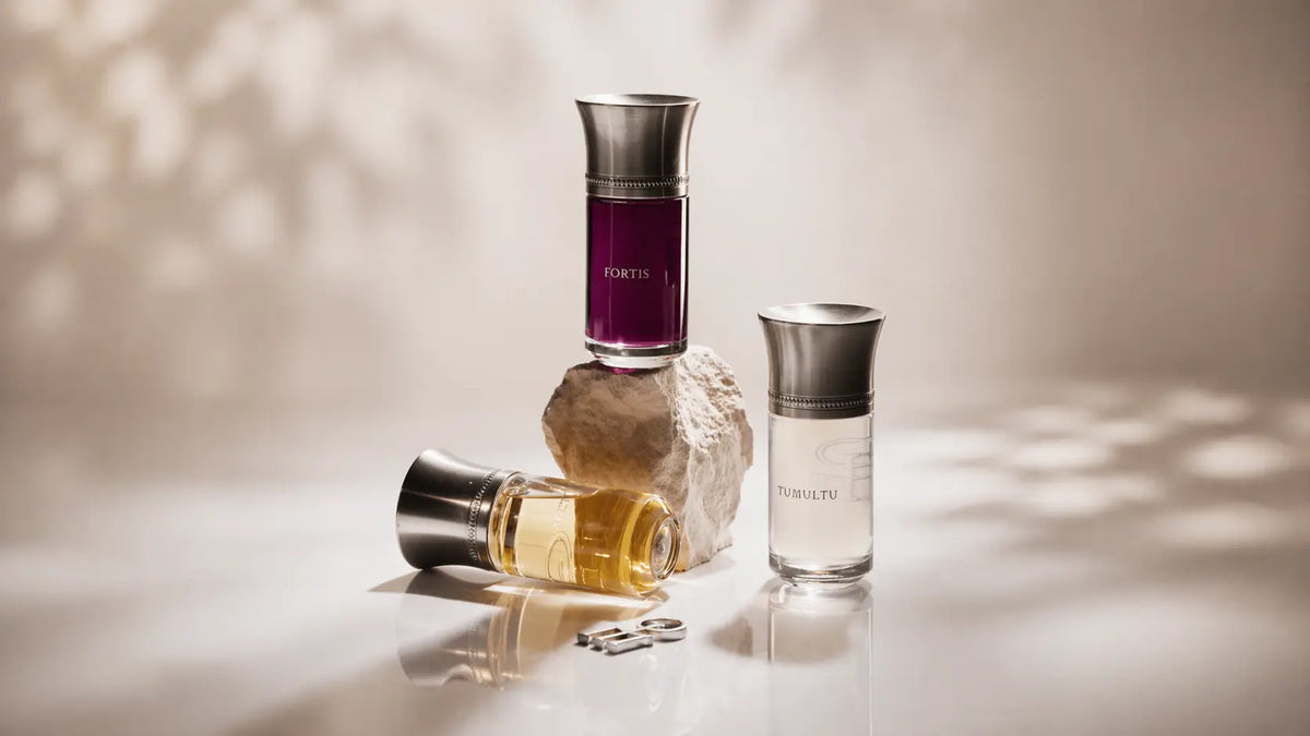 Flacons de la maison Liquides Imaginaires, parfums de niche mystiques et intenses, présentés chez Maison Diaphane