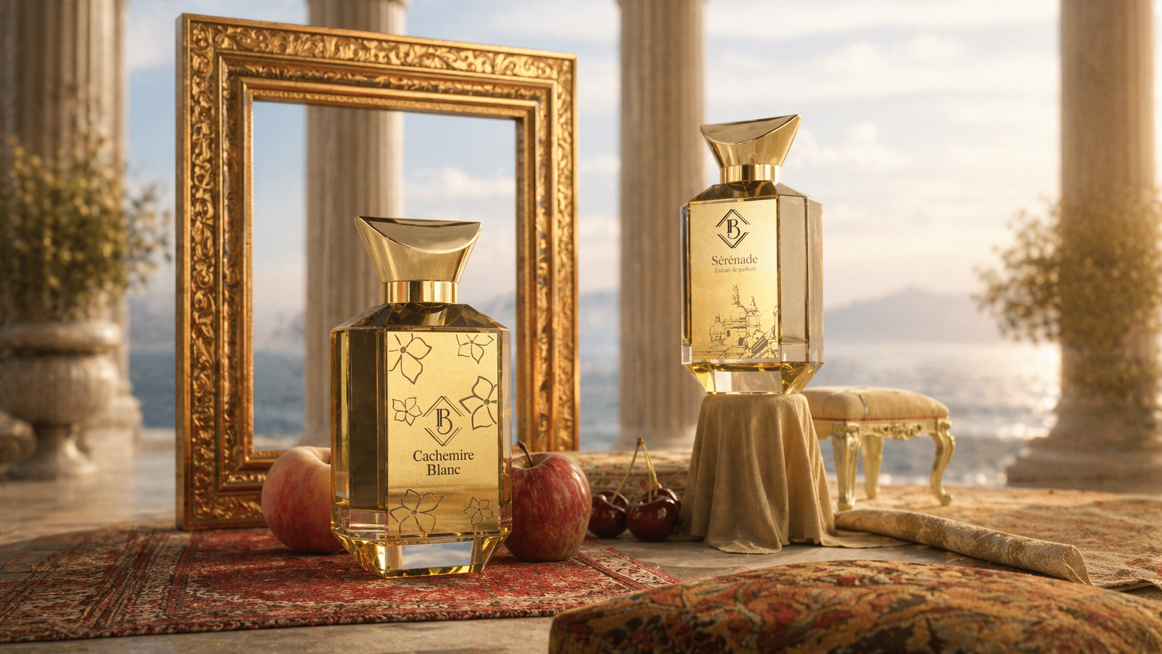 Flacons de la collection Renaissance de la maison Bey, parfums de niche inspirés de l’héritage ottoman, élégants et raffinés, présentés chez Maison Diaphane