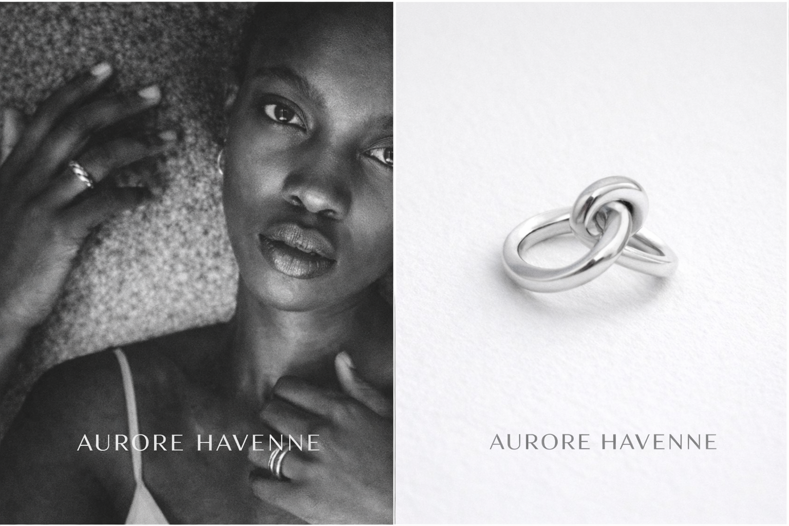 Bijoux contemporains Aurore Havenne aux lignes épurées et intemporelles disponibles chez Maison Diaphane