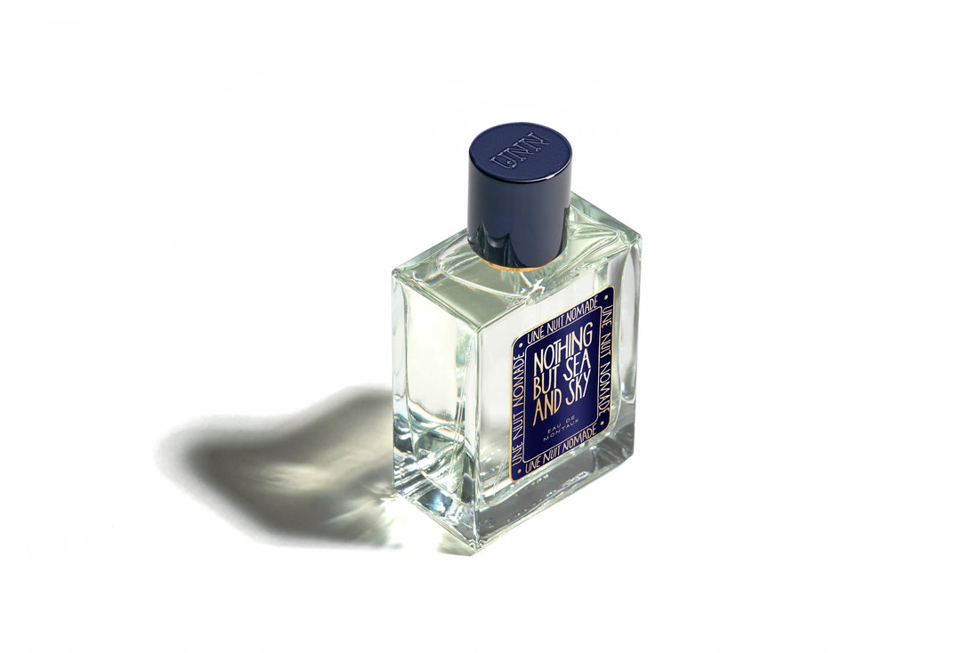 Nothing but Sea and Sky de Une Nuit Nomade, parfum hespéridé boisé musqué aux notes de bergamote, santal et muscs blancs, disponible chez Maison Diaphane à Angers